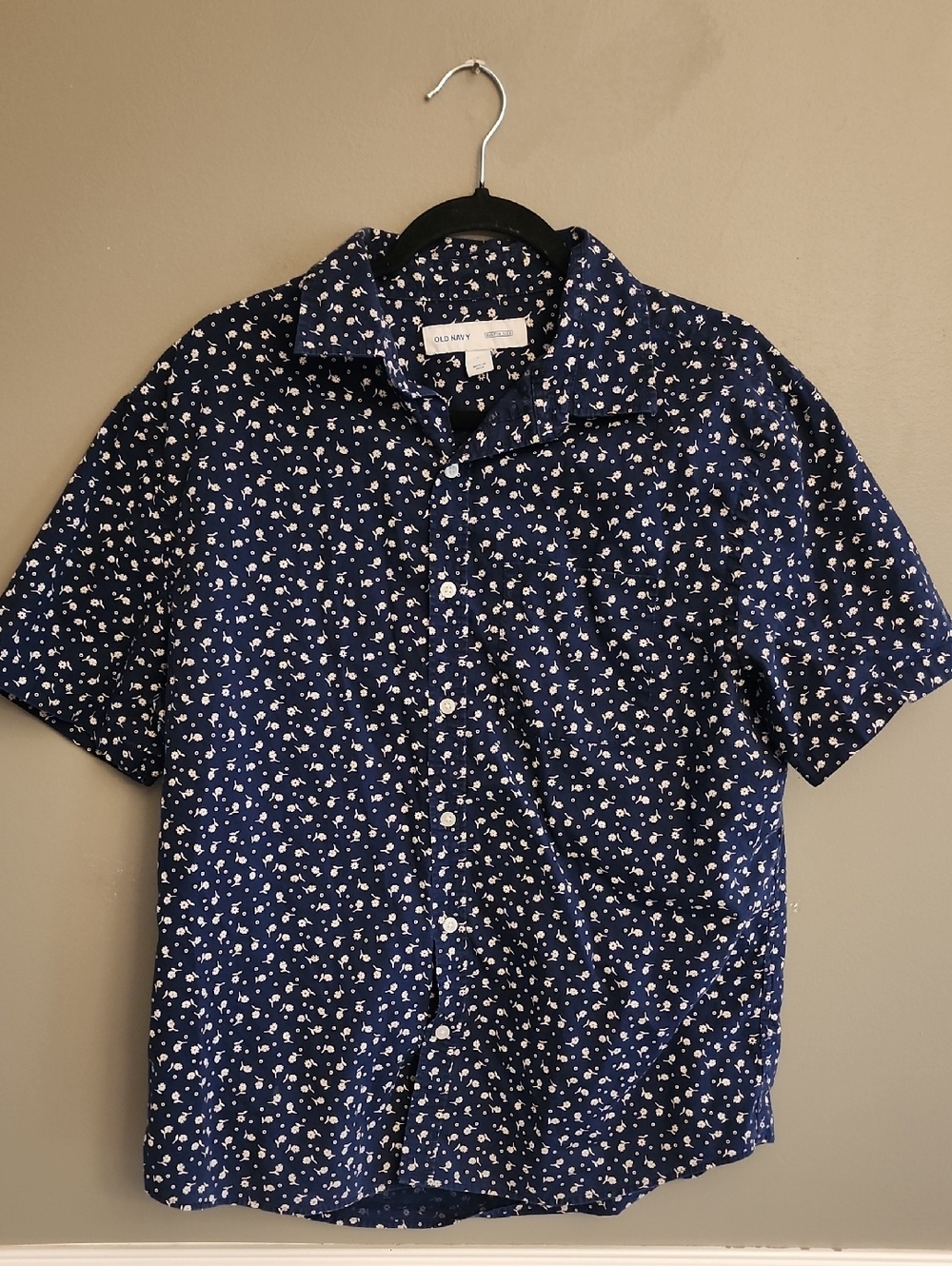 Old Navy Womens Navy Short-Sleeve Floral Button-Up Shirt